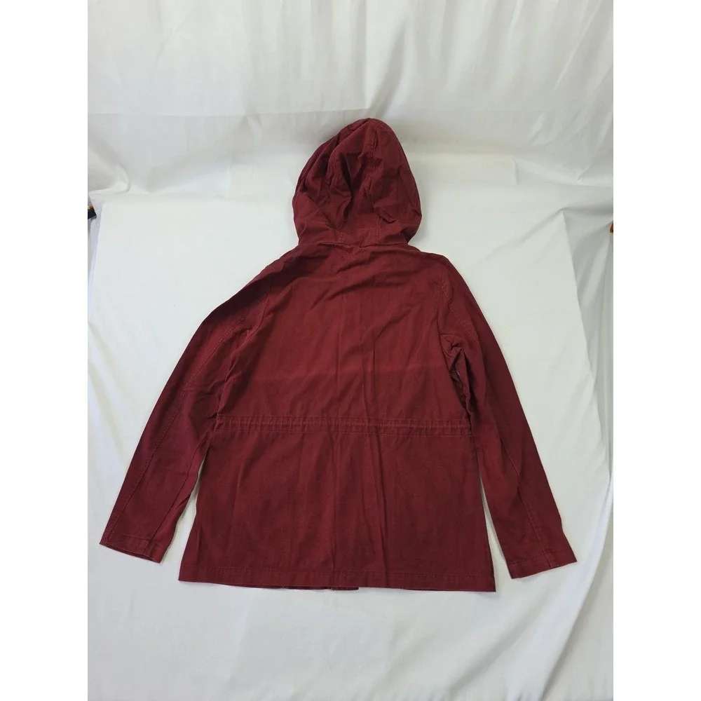 Forever 21 Burgundy Utility Jacket Womens Medium Hooded Anorak Cinch Waist Faded